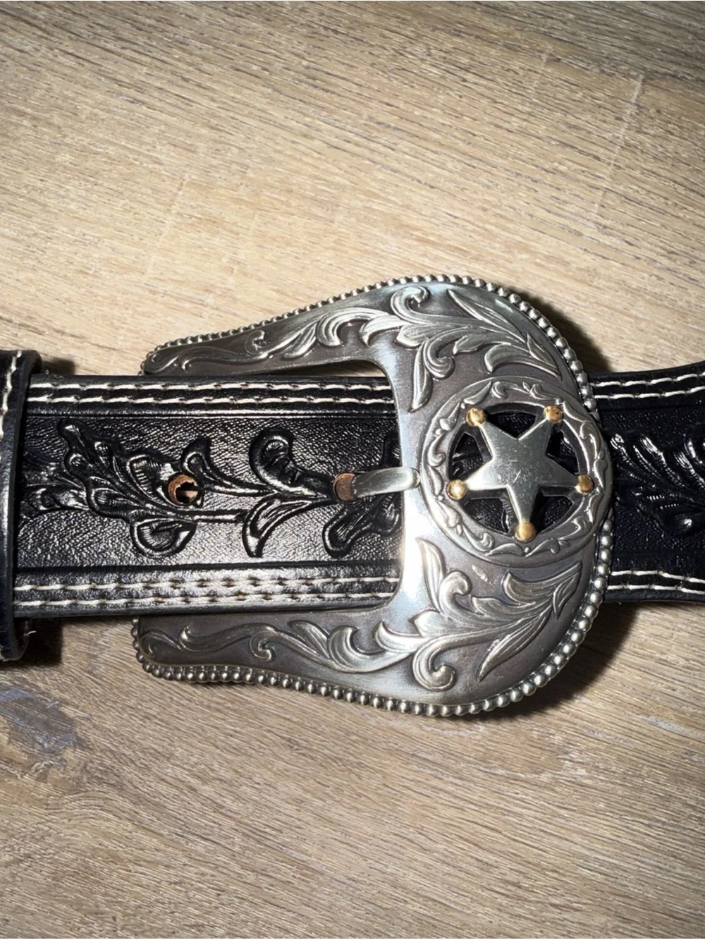Black Justin Ranch Star Cowboy Western Belt For Men, Size 38 NEW